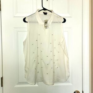 NWT Ann Taylor Vintage 90s Y2K Cream Rhinestone Bead Embroidered Shell Top XL